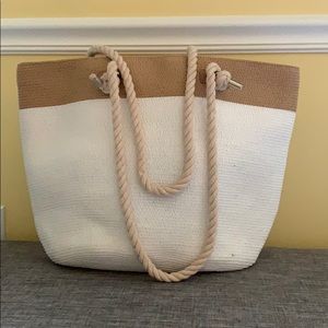 Tan and White Tote Bag